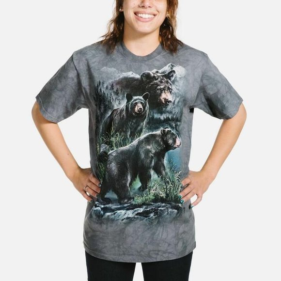 The Mountain Three Black Bears Grizzly Nature Forest Cotton Tie Dye T-Shirt S-3X - Picture 4 of 7